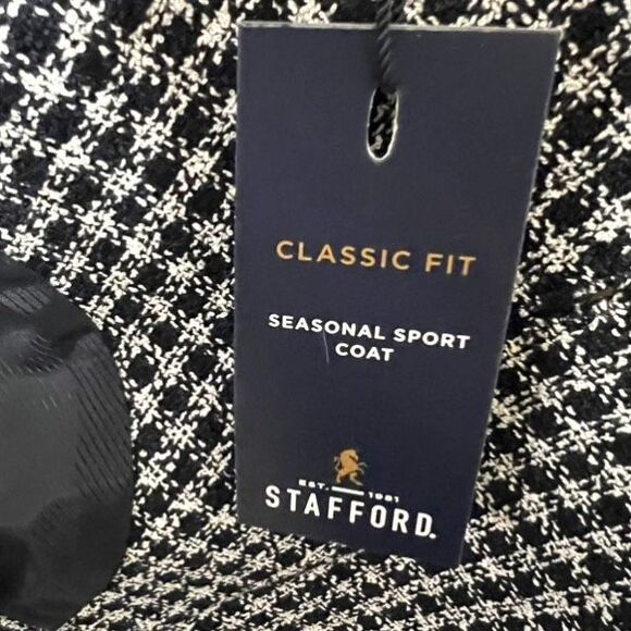 STAFFORD Men's Classic Fit Navy Blue Check Sport Coat Blazer Jacket 44R NWT - Picture 8 of 16